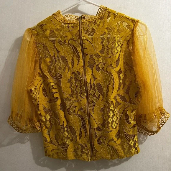 Yellow Lace Crop Top - Picture 2 of 3
